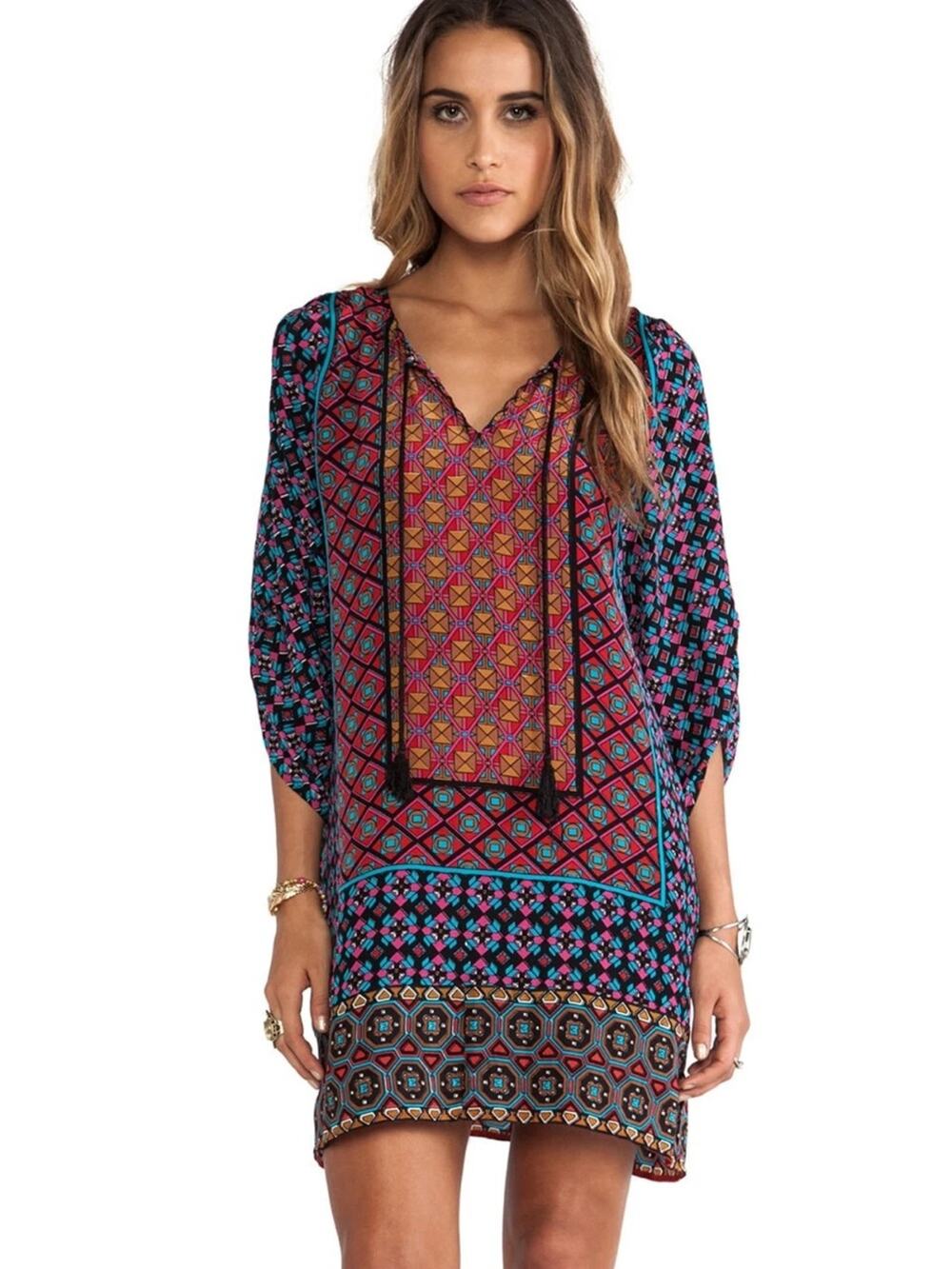 Tolani Silk Courtney Mini Dress Multicolor Red Black Blue size small